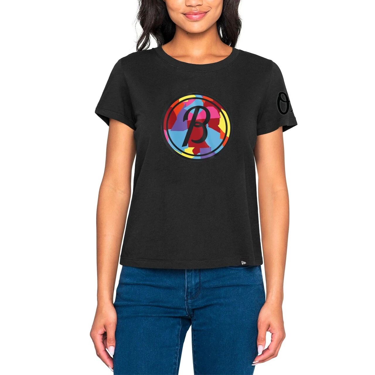 Women's Baltimore Orioles New Era Black 2023 City Connect Cap Logo T-Shirt - Image 2