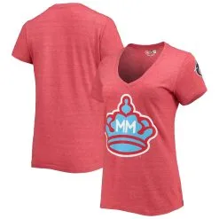 Women's Miami Marlins New Era Heathered Red City Connect Cap Logo Tri-Blend V-Neck T-Shirt