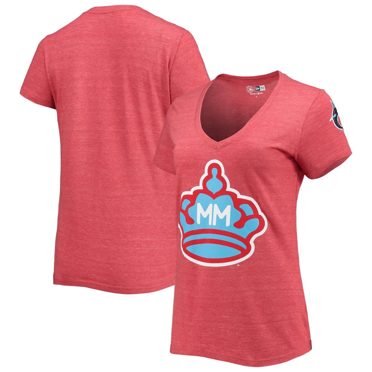 Women's Miami Marlins New Era Heathered Red City Connect Cap Logo Tri-Blend V-Neck T-Shirt