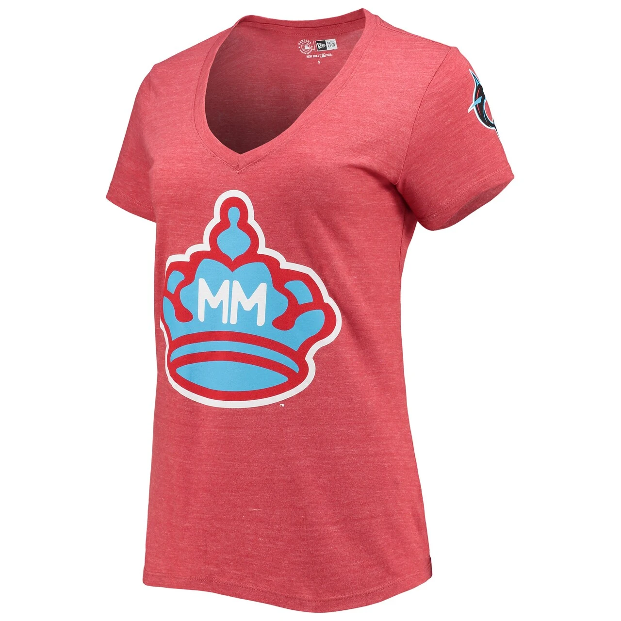 Women's Miami Marlins New Era Heathered Red City Connect Cap Logo Tri-Blend V-Neck T-Shirt - Image 2