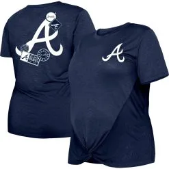 Women's Atlanta Braves New Era Navy Plus Size Two-Hit Front Knot T-Shirt