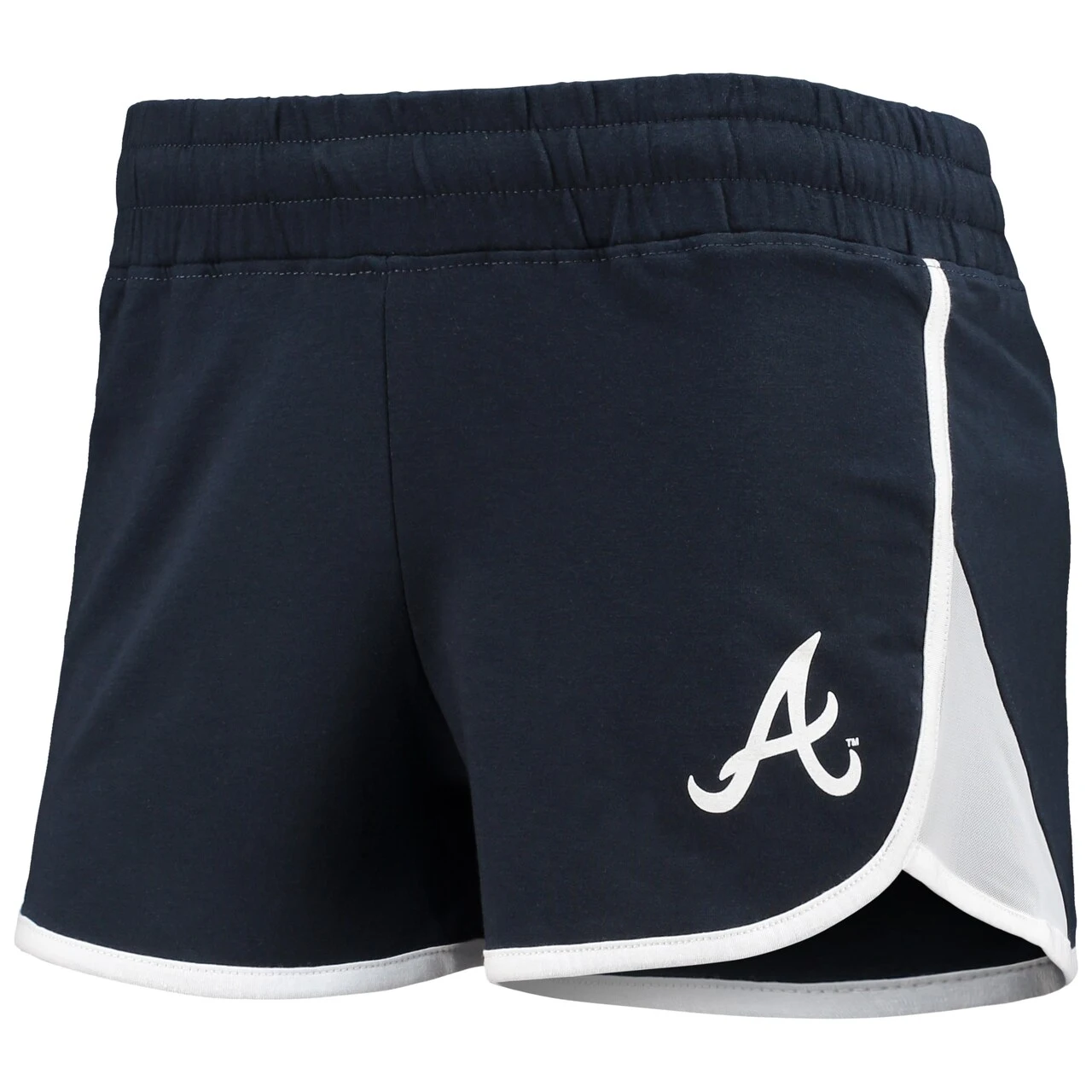 Women's Atlanta Braves New Era Navy Stretch French Terry Shorts - Image 2