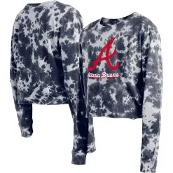 Women's Atlanta Braves New Era Navy Tie-Dye Cropped Long Sleeve T-Shirt