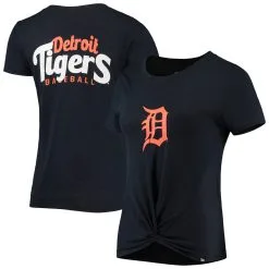 Women's Detroit Tigers New Era Navy 2-Hit Front Twist Burnout T-Shirt