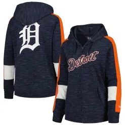 Women's Detroit Tigers New Era Navy Colorblock Full-Zip Hoodie