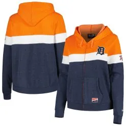 Women's Detroit Tigers New Era Navy Plus Size Color-Block Full-Zip Hoodie