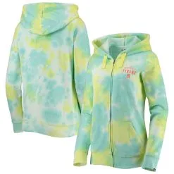 Women's Detroit Tigers New Era White Tie-Dye Full-Zip Hoodie