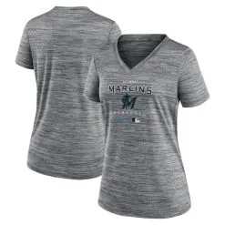 Women's Miami Marlins Nike Anthracite Authentic Collection Velocity Performance V-Neck T-Shirt