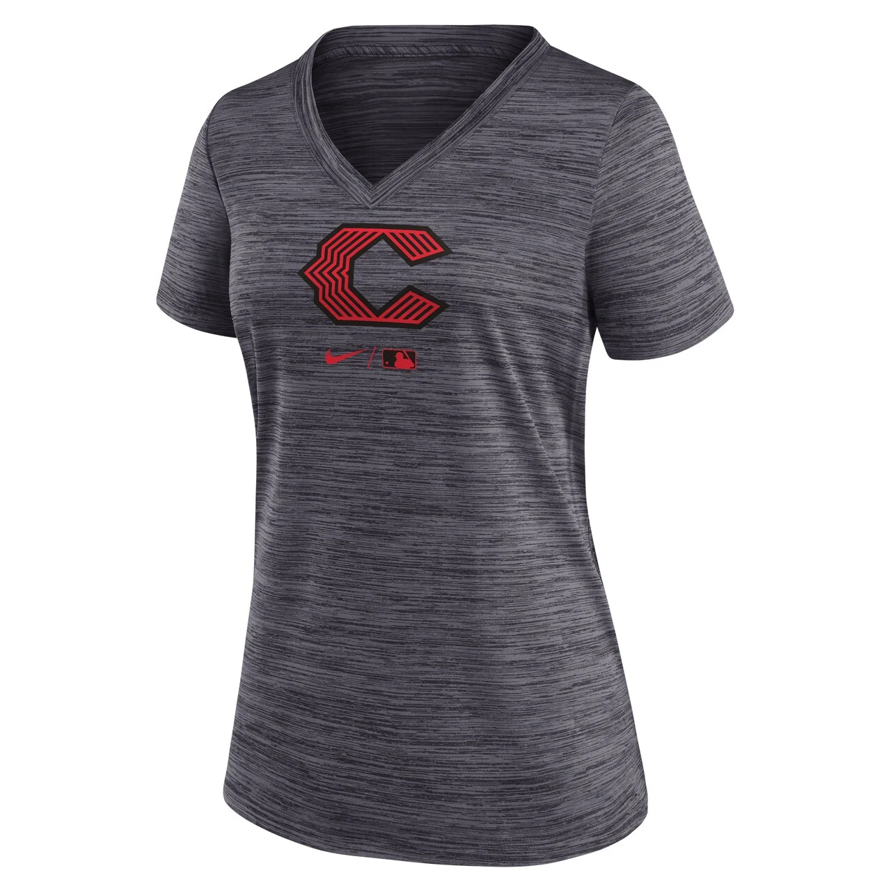 Women's Cincinnati Reds Nike Black 2023 City Connect Velocity Practice Performance V-Neck T-Shirt - Image 2