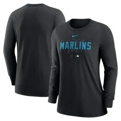 Women's Miami Marlins Nike Black Authentic Collection Legend Performance Long Sleeve T-Shirt