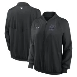 Women's Miami Marlins Nike Black Authentic Collection Team Raglan Performance Full-Zip Jacket