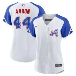 Women's Atlanta Braves Hank Aaron Nike White 2023 City Connect Replica Player Jersey