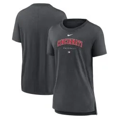 Women's Cincinnati Reds Nike Heather Charcoal Authentic Collection Early Work Tri-Blend T-Shirt