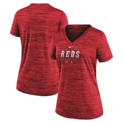 Women's Cincinnati Reds Nike Red Authentic Collection Velocity Practice Performance V-Neck T-Shirt