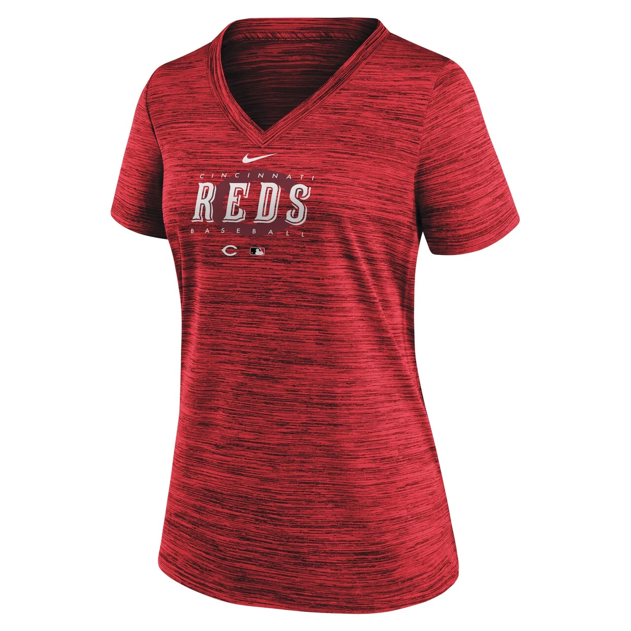 Women's Cincinnati Reds Nike Red Authentic Collection Velocity Practice Performance V-Neck T-Shirt - Image 2