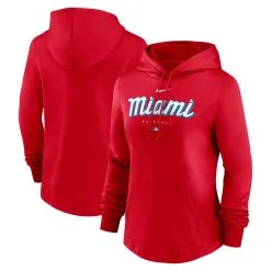 Women's Miami Marlins Nike Red City Connect Pregame Performance Pullover Hoodie