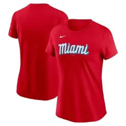 Women's Miami Marlins Nike Red City Connect Wordmark T-Shirt