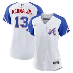 Women's Atlanta Braves Ronald Acuña Jr. Nike White 2023 City Connect Replica Player Jersey