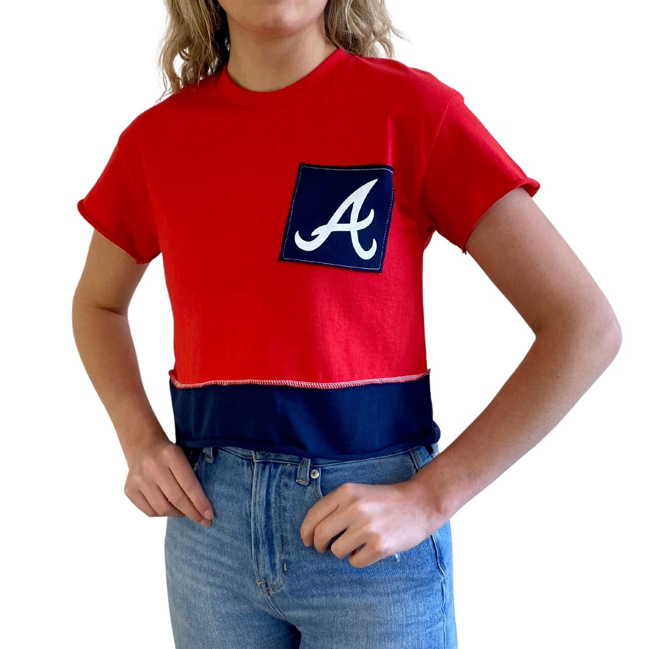 Women's Atlanta Braves Refried Apparel Red Cropped T-Shirt - Image 4