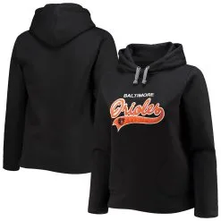Women's Baltimore Orioles Soft As A Grape Black Plus Size Side Split Pullover Hoodie
