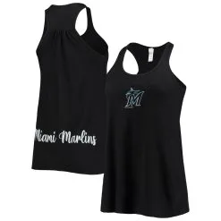 Women's Miami Marlins Soft As A Grape Black Front & Back Tank Top