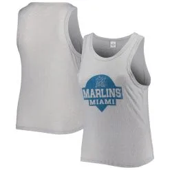 Women's Miami Marlins Soft As A Grape Gray Plus Size High Neck Tri-Blend Tank Top