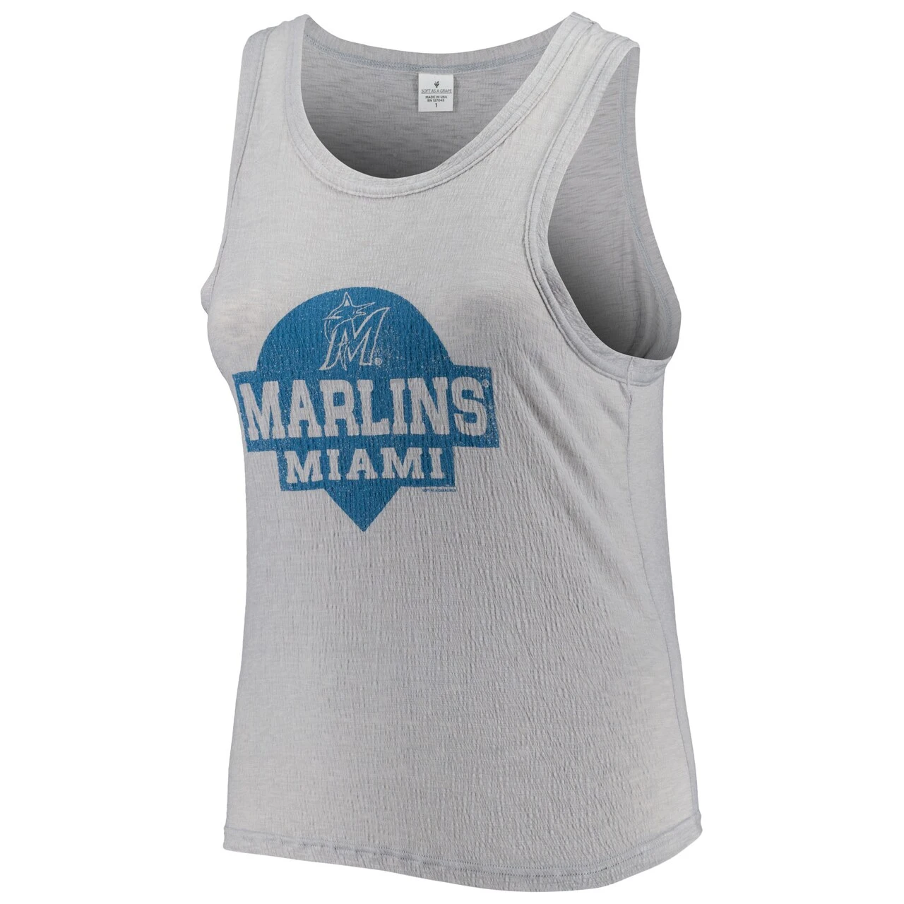 Women's Miami Marlins Soft As A Grape Gray Plus Size High Neck Tri-Blend Tank Top - Image 2