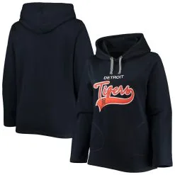 Women's Detroit Tigers Soft As A Grape Navy Plus Size Side Split Pullover Hoodie