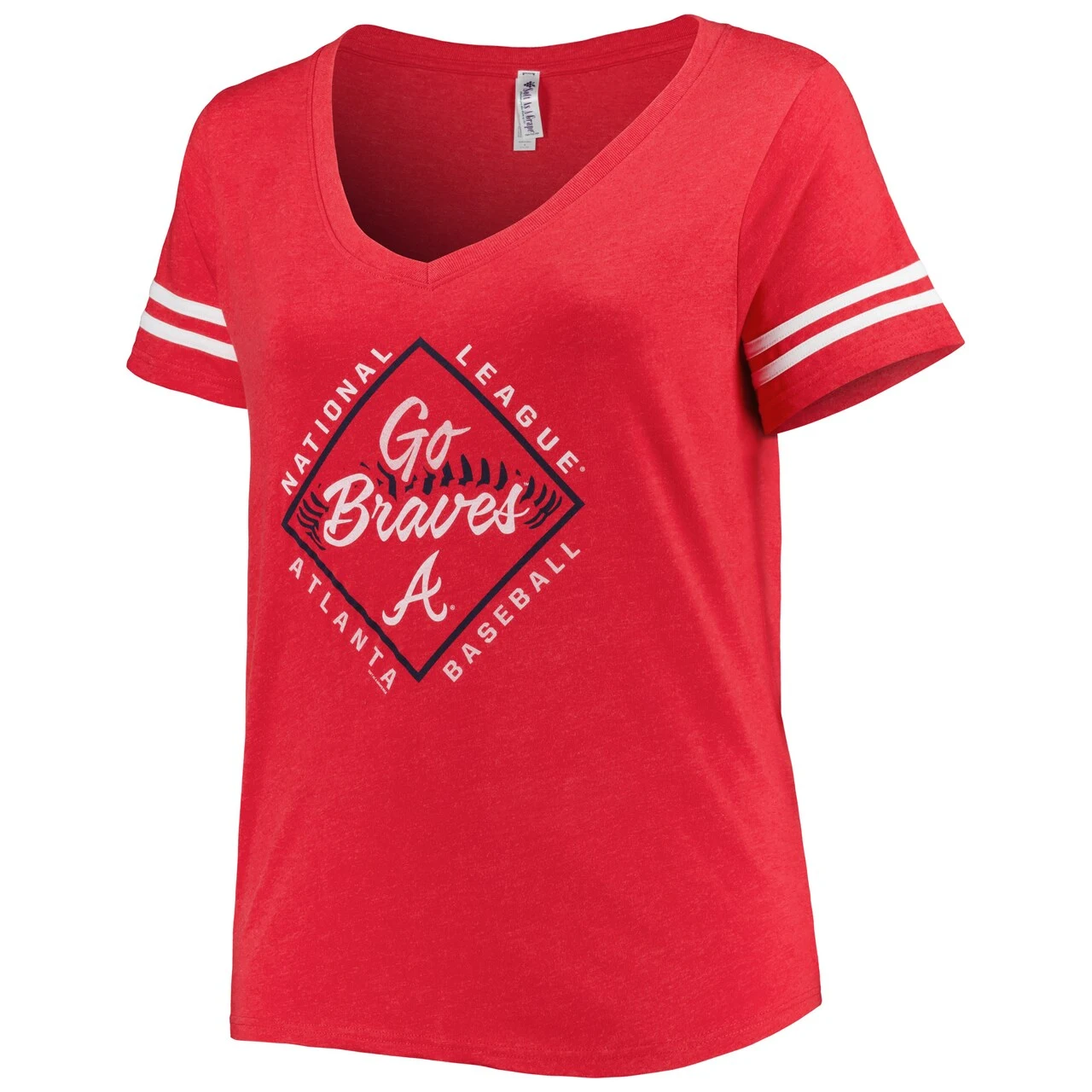 Women's Atlanta Braves Soft As A Grape Red Plus Size V-Neck Jersey T-Shirt - Image 2