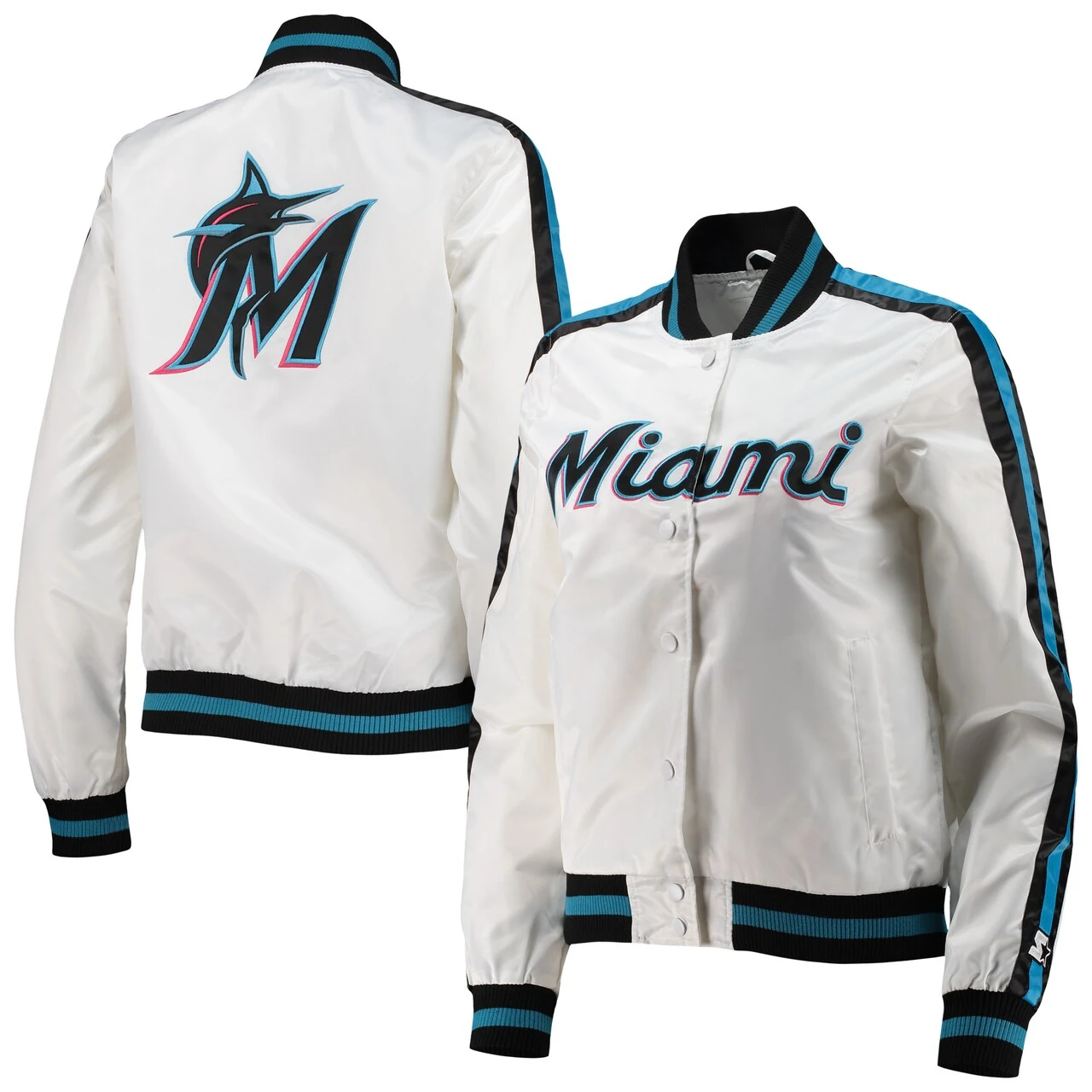 Women's Miami Marlins Starter White Hometown Satin Full-Snap Jacket