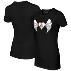 Women's Baltimore Orioles Tiny Turnip Black Angel Wings T-Shirt