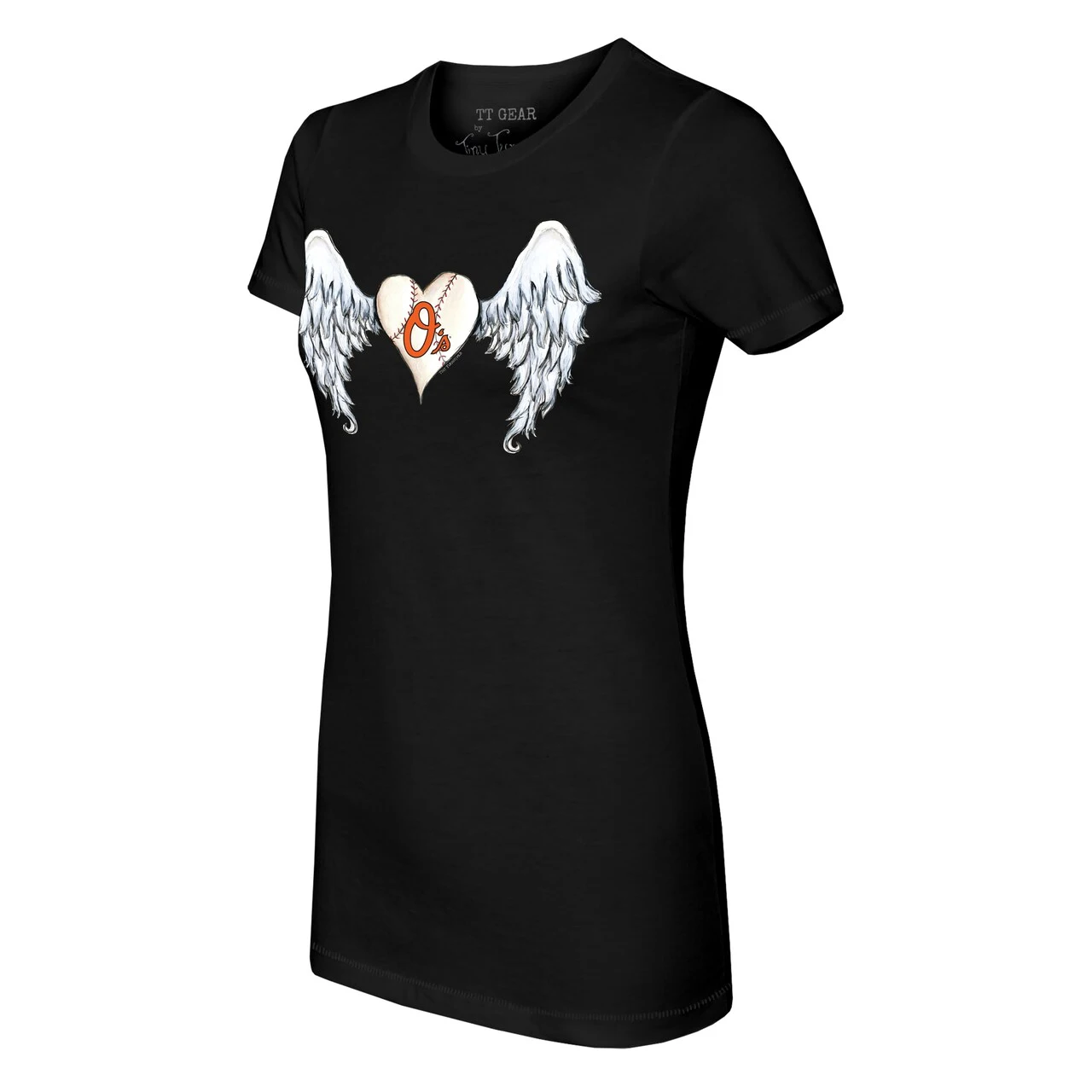 Women's Baltimore Orioles Tiny Turnip Black Angel Wings T-Shirt - Image 2