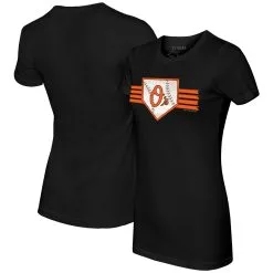 Women's Baltimore Orioles Tiny Turnip Black Base Stripe T-Shirt