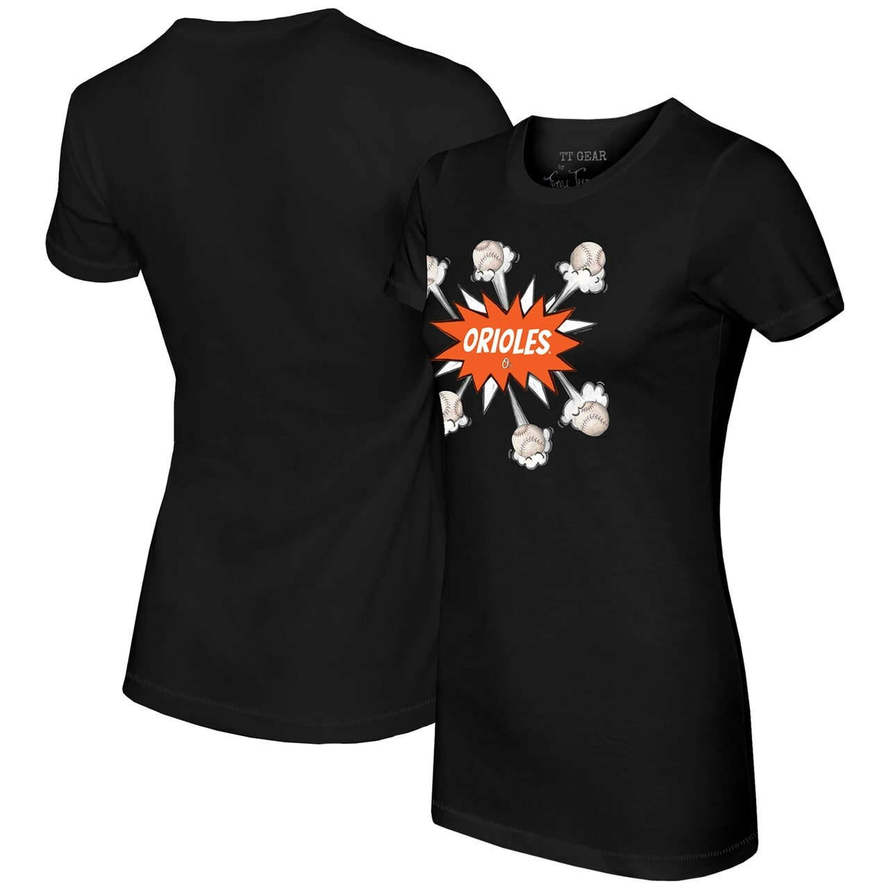 Women's Baltimore Orioles Tiny Turnip Black Baseball Pow T-Shirt