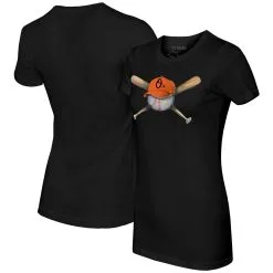 Women's Baltimore Orioles Tiny Turnip Black Hat Crossbats T-Shirt