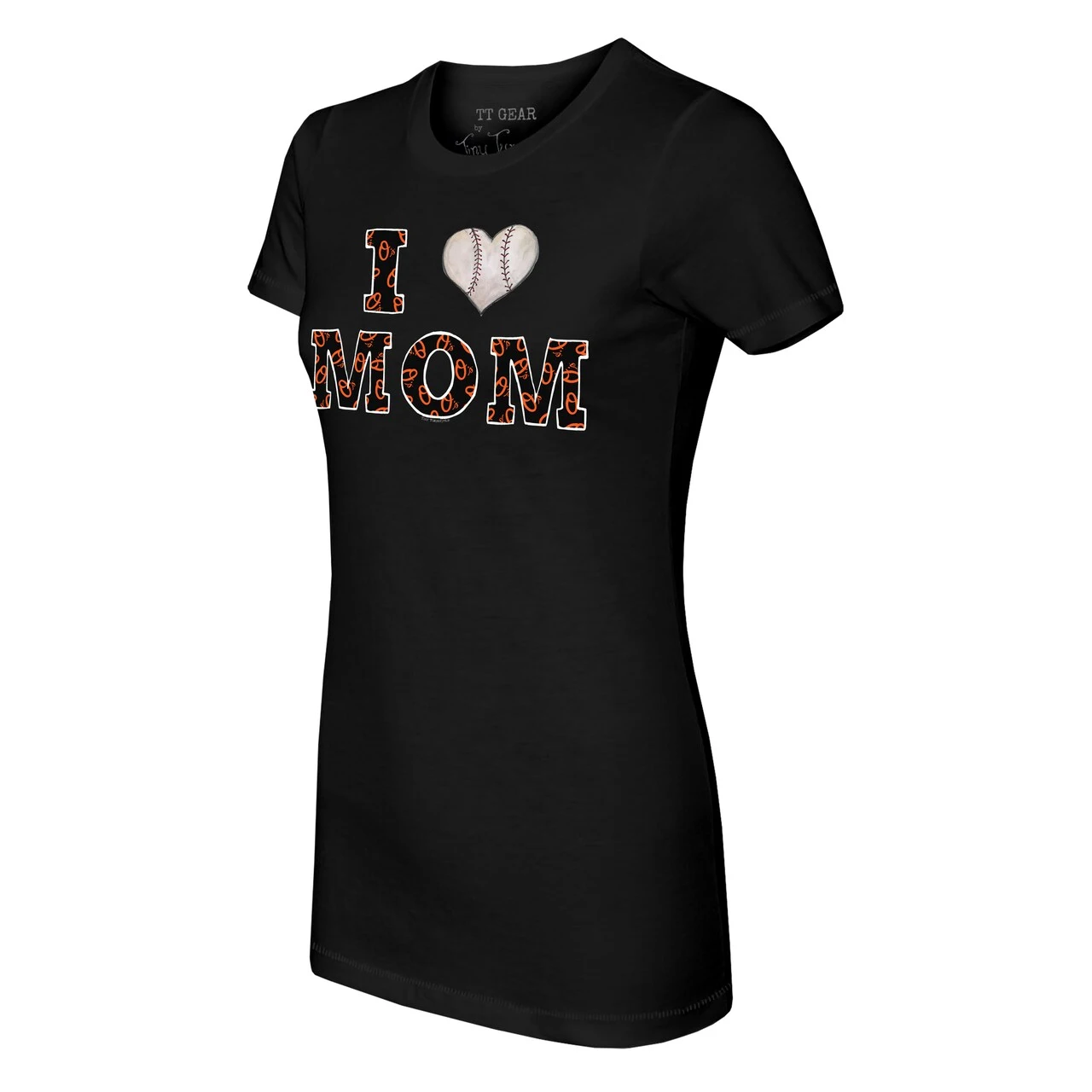 Women's Baltimore Orioles Tiny Turnip Black I Love Mom T-Shirt - Image 2