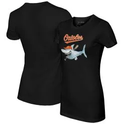 Women's Baltimore Orioles Tiny Turnip Black Shark T-Shirt