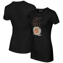 Women's Baltimore Orioles Tiny Turnip Black Spit Ball T-Shirt