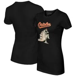 Women's Baltimore Orioles Tiny Turnip Black Stega T-Shirt