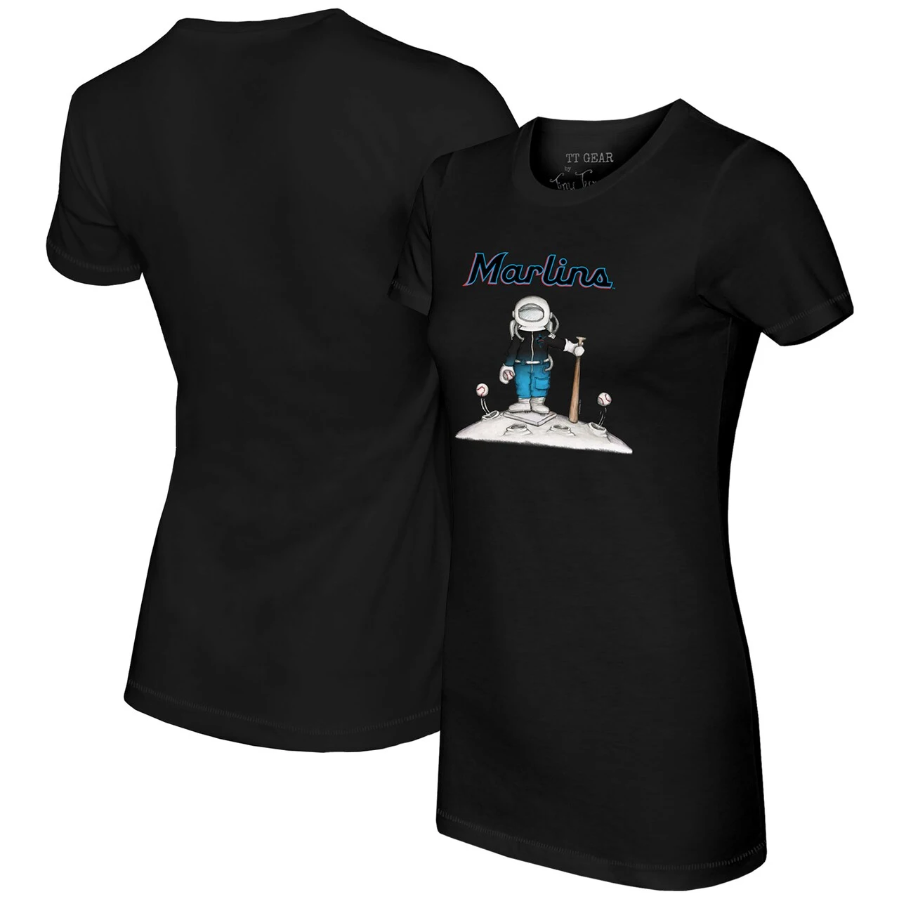 Women's Miami Marlins Tiny Turnip Black Astronaut T-Shirt