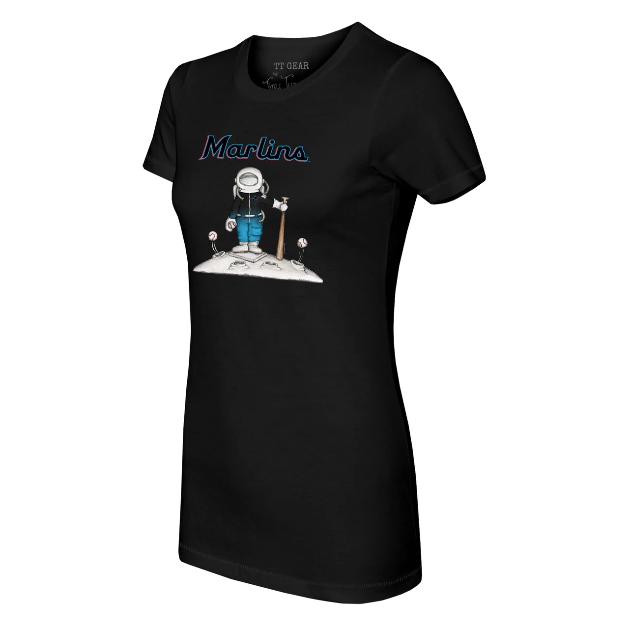 Women's Miami Marlins Tiny Turnip Black Astronaut T-Shirt - Image 2