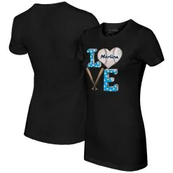 Women's Miami Marlins Tiny Turnip Black Baseball Love T-Shirt