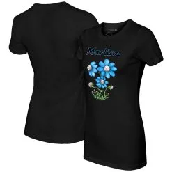 Women's Miami Marlins Tiny Turnip Black Blooming Baseballs T-Shirt