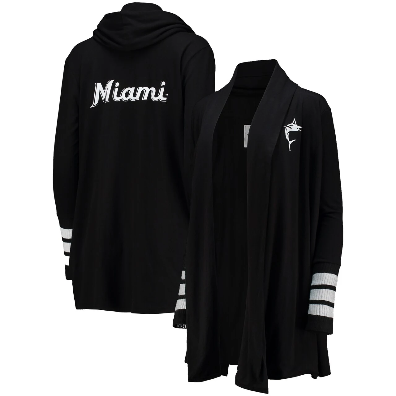 Women's Miami Marlins Tiny Turnip Black Incognito Tri-Blend Cardigan Hoodie