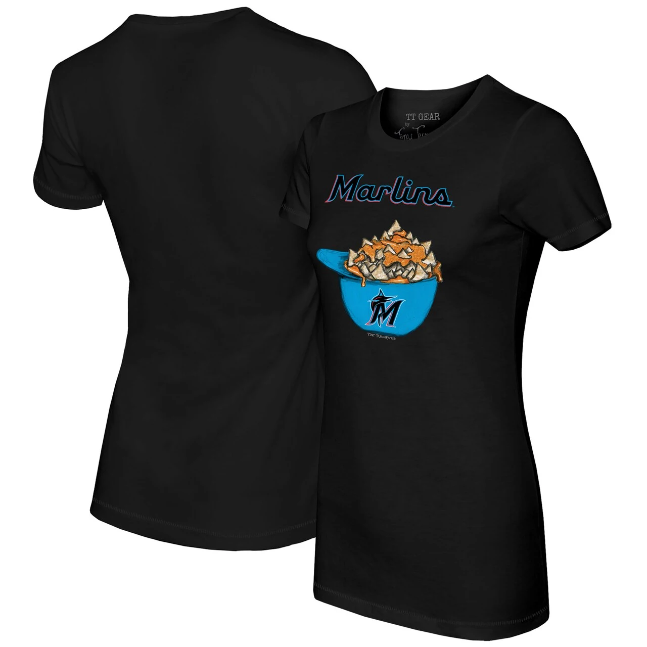 Women's Miami Marlins Tiny Turnip Black Nacho Helmet T-Shirt