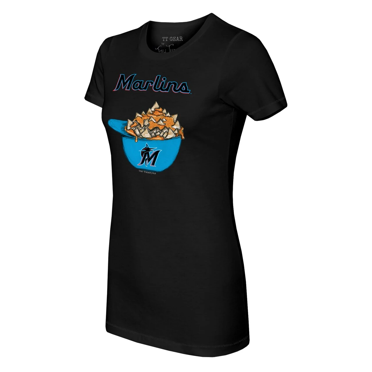 Women's Miami Marlins Tiny Turnip Black Nacho Helmet T-Shirt - Image 2