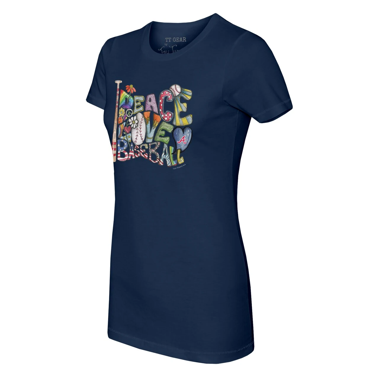 Women's Atlanta Braves Tiny Turnip Navy Peace Love Baseball T-Shirt - Image 2
