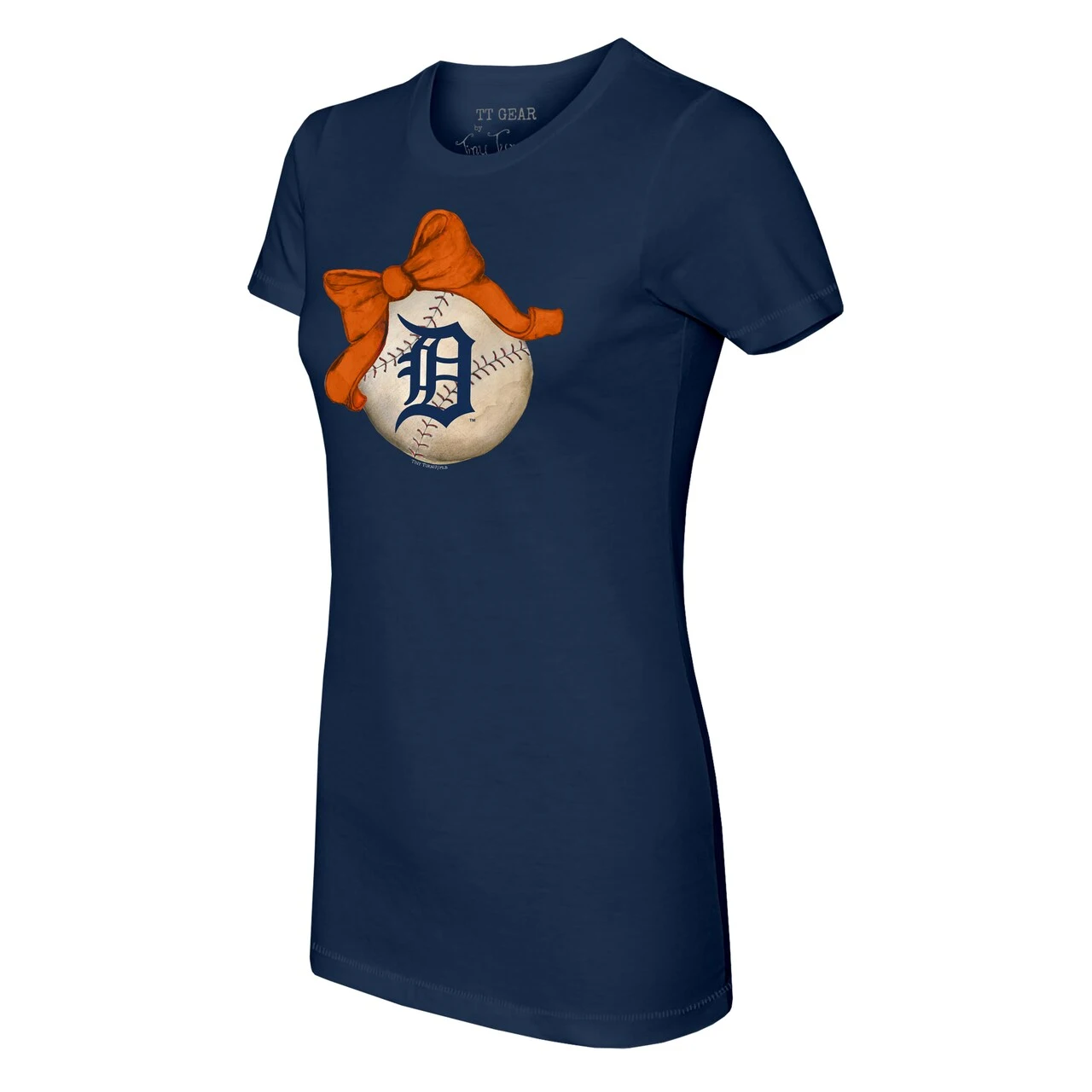Women's Detroit Tigers Tiny Turnip Navy Baseball Bow T-Shirt - Image 2