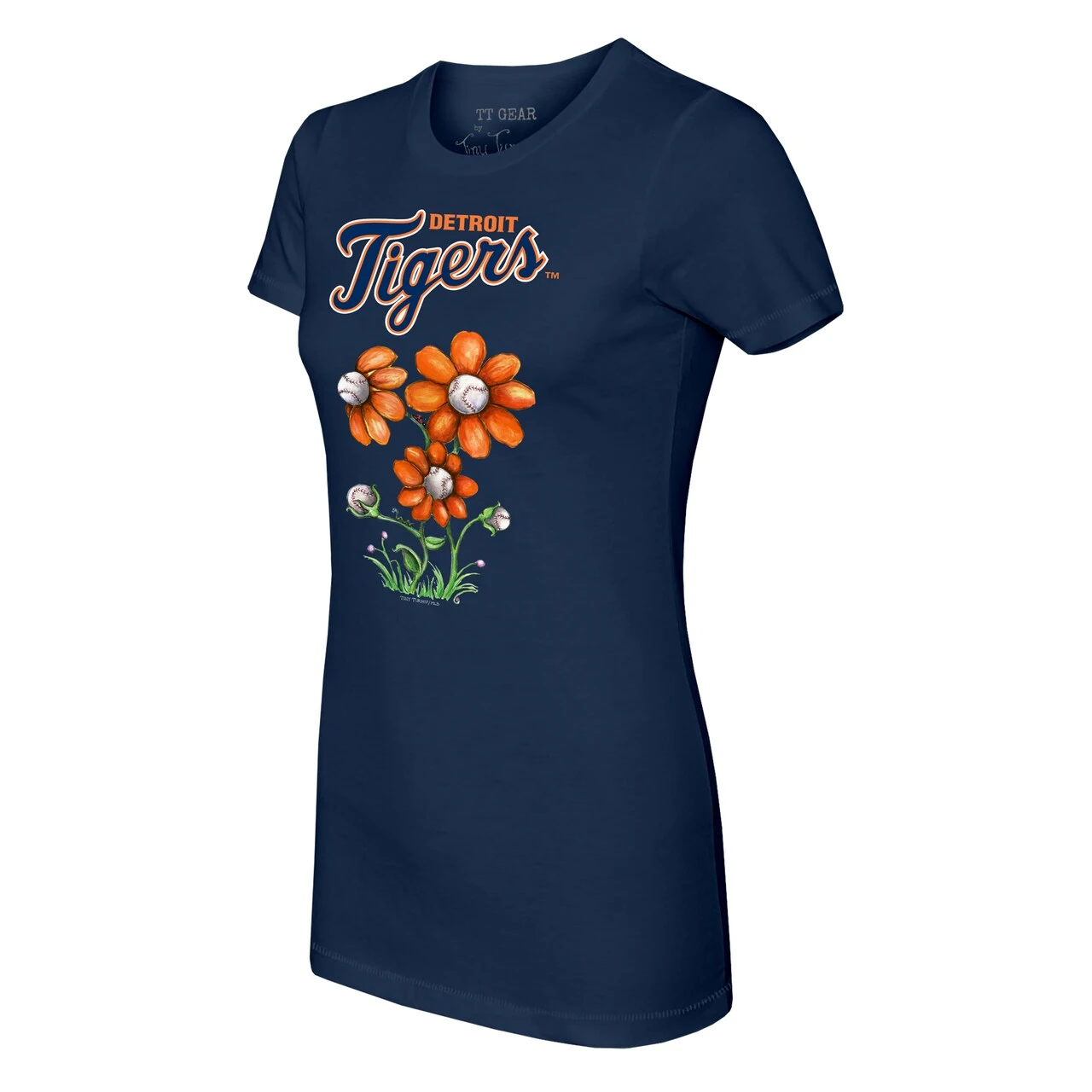 Women's Detroit Tigers Tiny Turnip Navy Blooming Baseballs T-Shirt - Image 2
