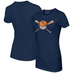 Women's Detroit Tigers Tiny Turnip Navy Hat Crossbats T-Shirt